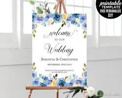 Blue And Cream Wedding Poster Printable Wedding Welcome Poster Floral Welcome Poster Flower Blush Garden Ye Wedding Posters Wedding Printables Cream Wedding