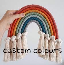 Custom Colours Macrame Rainbow Knotted Wall Hanging Decoration Fibre Fiber Wall Art Great For Nursery Made To Order Rainbow Macrame Macrame Patterns Fiber Wall Art