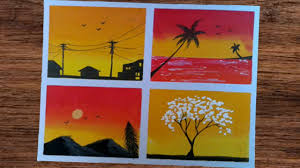 Cara Mudah Menggambar Dan Mewarnai Dengan Crayon 4 Type Sunset Gamb Tutorial Melukis Kanvas Lukisan Mudah Gambar Pastel