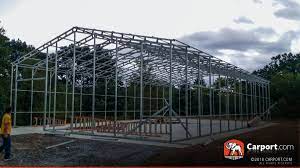 Commercial Quality Steel Frame Metal Building Garage Constructed On A Concrete Foundation By Elephant Structures Metal Farm Buildings Metal Buildings Building