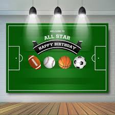 Instead of physical sports items, you can paint them on the walls. Football Field All Star Birthday Backdrop Sports Theme Boy S Birthday Party Decor Basketball Football Baseball Rugby Background Background Aliexpress