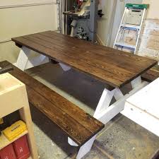 Finished Up This Picnic Table For Utwatergirl This Weekend Top Is A Dark Walnut Stain From Varathane With Their Exterio Dark Walnut Stain Walnut Stain Table