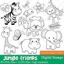 Jungle Friends Digital Stamps Clipart Moldes De Animais Moldes De Desenhos Trabalhos Manuais