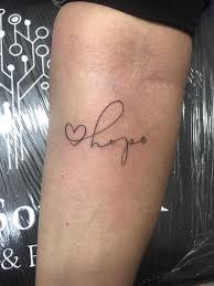 This tattoo has double meaning, its symbolic of the general word 'hope' it was done the same time as my cherry blossoms so it is in conjuction with the. Schrift Tattoo Hope Tattoo Fine Line Tattoo Linework Lettering Tattoo Script Tattoo Hope Tattoo Fine Line Tattoos Line Tattoos