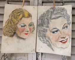 Vintage Original 1980s Small A5 Ink Drawing of People