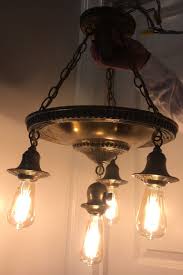 Vintage 4 Light Hanging Pan Chandelier With Chains 1920 S Rehab Antique Light Ceiling Light 4 Bulb Historic Restoration Ceiling Lights Hanging Lights Antique Lighting