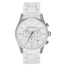 Giorgio armani le collezioni watch silver 36688 mesh bracelet. Ar5859 Emporio Armani Mens White Chronograph Watch Tic Watches