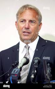 Kevin Costner holds a press conference with his partners after testifying  about the oil spill in the Gulf of Mexico during a Stock Photo