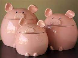 Hand painted on outside of the jars ( no harm to food) distressed and sealed with a matte varnish sealant. At Paula Deen Store Pig Collectables Pig Decor Pig Lovers