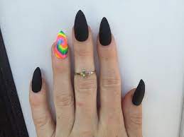 24 Tie Dye And Matte Black Stiletto Nails Neon Festival Nails Matt Black Nails Matte Black Press On Nails Hippie Nails Festival Nails Tie Dye Nails