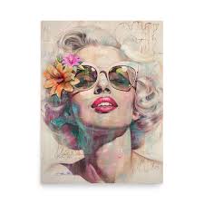 Elegant Marilyn Monroe Portrait: Pastel Colors and Floral Art