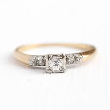 Sale Vintage Diamond Ring 14k Yellow White Gold Size 6 5 Etsy Vintage Diamond Rings Antique Rings Vintage 1940s Engagement Ring