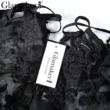Glamaker Embroidery Floral Jumpsuit Romper Women Black Mesh
