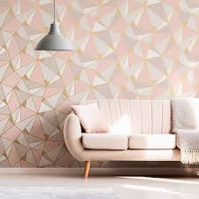 Apex Geometric Wallpaper Rose Gold Fine Decor Fd41993 Geometric Wallpaper Rose Gold Living Room Decor Inspiration Wallpaper Living Room