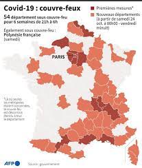 Si la carte ne s'affiche pas correctement sur votre navigateur, cliquez ici. France Le Couvre Feu Etendu A 38 Nouveaux Departements Le Soir