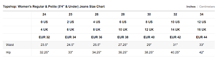 57 Prototypical Size Chart Topshop