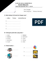 Soal bahasa inggris untuk anak paud kunci ujian. Soal Uas Paud Melati 2017 2018