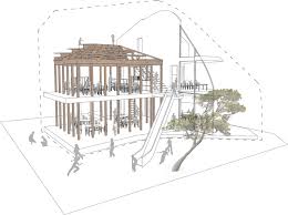 Complex wooden joints tied with rope can be seen in the frames of old japanese houses. A Two Story Japanese House Transformed Into An Amorphous Kindergarten By Mad Architects