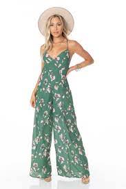 Floral Print Wide Leg Jumpsuit Green Hypeach Hypeach Boutique