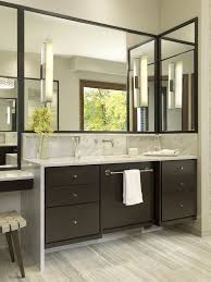 Modern Bathroom With Dark Wooden Cabinet With Towel Bar Grey Marble Top White Sink Large Co Trendy Bathroom Designs Modern Bathroom Mirrors Bathroom Design