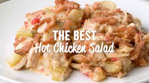 Mix together the chicken, mayonnaise, soup, sauteed mushrooms, water chestnuts and celery. The Best Hot Chicken Salad Youtube