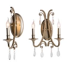 Candle wall sconce gold brass toilet. Bathroom Candle Wall Light With Clear Crystal Metal 1 2 Lights Antique Sconce Light In Champagne Beautifulhalo Com