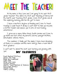This Is An Example Of A Bio Sheet The Teacher Can Fill Out About Herself To Share With Students And Par Letter To Teacher Meet The Teacher Teaching First Grade