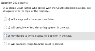 I dissent from the court's decision, because in. Solved Question 3 3 5 Points A Supreme Court Justice Wh Chegg Com