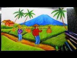 Petani padi, kota madiun (madiun). Cara Menggambar Pemandangan Sawah Dan Petani Youtube