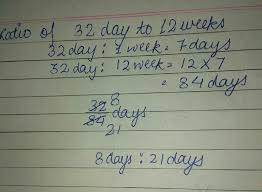 This simple calculator determines the number of weeks between first date and second date. Find The Ratio Of 32 Day To 12 Week Brainly In