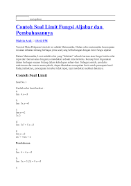 Check spelling or type a new query. Contoh Soal Limit Fungsi Aljabar Dan Pembahasannya Studocu