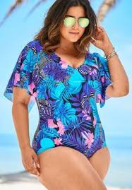 Flutter Sleeve One Piece With Sewn In Bra One Piece Plus Size Swimwear Plus Size One Piece