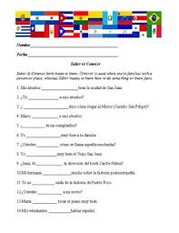 Spanish Saber Vs Conocer Worksheets Teachers Pay Teachers