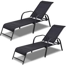 Costway Black 2 Pieces Of Metal Steel Back Adjustable Outdoor Chaise Lounge Patio Lounge Chairs Sling Recliner Hw56641 The Home Depot Lounge Chair Outdoor Patio Lounge Chairs Pool Chaise Lounge