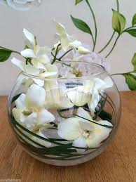 Stunning Cream Orchid Grass Artificial Flower Arrangement Glass Bowl In Water Flower Arrangements Simple Artificial Floral Arrangements Artificial Flowers
