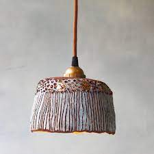 Medium Dusty Blue And Copper Pendant Light Ceramic Pendant Light Pottery Lighting Ceramic Lamp