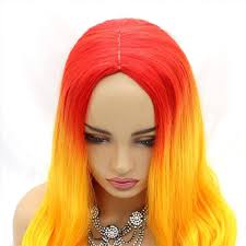 Amazon.com : Xiweiya Wigs Ombre Golden Yellow Color Synthetic Wig Long Body  Wavy Orange Red Yellow Color None Lace Machine Made for Girl Party : Beauty  & Personal Care