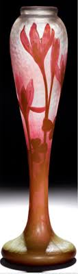 Daum Nancy Vase Ca 1900 White Glass With Pink And Green Overlay Etched And Engraved Signed Daum Nancy H 40 Cm Daum Nancy Lalique Daum