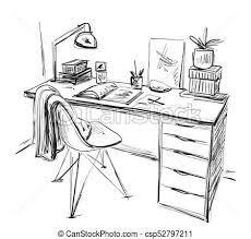 Table With A Computer Or Workplace Drawn By Hand Doodle Style Vector Stock Illust Interior Design Sketches Interior Architecture Drawing Beauty Art Drawings