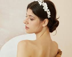 EMALINE// Porcelain White Floral Bridal Headband, Boho Flower Bride  Headband, Floral Bride Headpiece, Unique Bride Headband, Boho Bride Hair