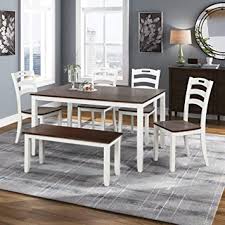 Habitat kent wood dining table and 4 rosmond oak chairs. Amazon Com Lumisol Dining Table Set With Bench And Chairs Wooden Kitchen Table 4 Chairs And Bench Ivory And Cherry Table Chair Sets