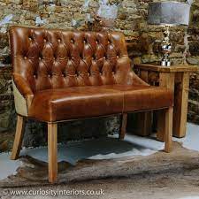 Contemporary dining bench on chrome feet. Leather Dining Bench Harris Tweed Dining Bench Curiosity Interiors