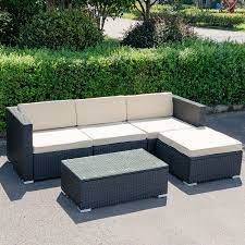 Costway 5 Piece Patio Furniture Set Rattan Wicker Table Shelf Garden Sofa With Beige Cushions Walmart Com Rattan Furniture Set Patio Furniture Sets Wicker Sofa