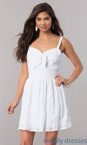 Short White Semi Casual Cruise Party Dress With Bow Casual Party Dresses Casual White Dress Promotion Dresses