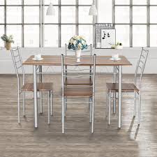 Top stainless steel cookware set review. Costway 5 Piece Dining Table Set Wood Metal Kitchen Breakfast Furniture W 4 Chair Walnut Walmart Com Walmart Com