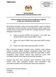 Terobosan baru kembali dilakukan kementerian perdagangan. Ministry Of Finance S Tweet Siaran Media Berkenaan Harga Runcit Produk Petroleum Bagi Tempoh 20 Mei 2021 Sehingga 26 Mei 2021 Trendsmap