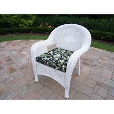 Oakland Living White Wicker Outdoor Lounge Chair With Black Floral Cushion Lounge Chair Outdoor Outdoor Wicker Furniture