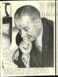 1966 Press Photo President Johnson deep in thought in his White House  office.