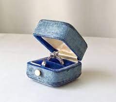 Vintage Engagement Ring Box Blue Velvet Box Something Old Something Blue Wedding Ring Box Proposal Box 1950s Blue Wedding Rings Vintage Engagement Ring Box Engagement Ring Box