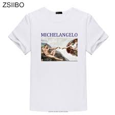 Us 4 81 20 Off Zsiibo Michelangelo Pattern Womens Shirt Printing Harajuku Ulzzang Womens T Shirt Retro Art Sketch Female Round Neck Shirt In